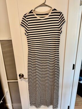 A New Day Striped Black and White Maxi Tee Dress